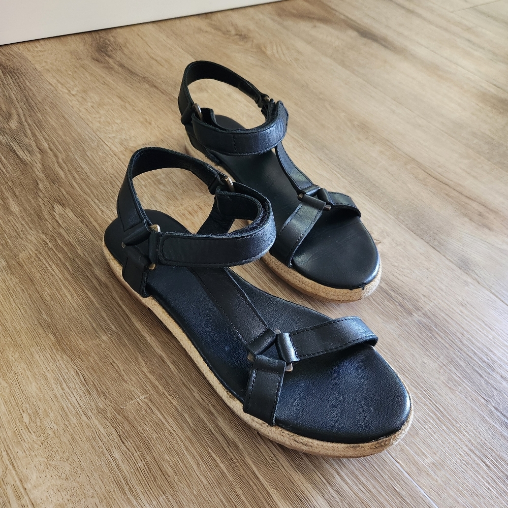 St. Agni Black Leather Sportsu Espadrille Sandals Women's Size 38